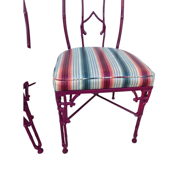 2 Vintage Chinese Chippendale Regency Side Chairs Dining Aluminum Faux Bamboo For Sale - Image 10 of 13