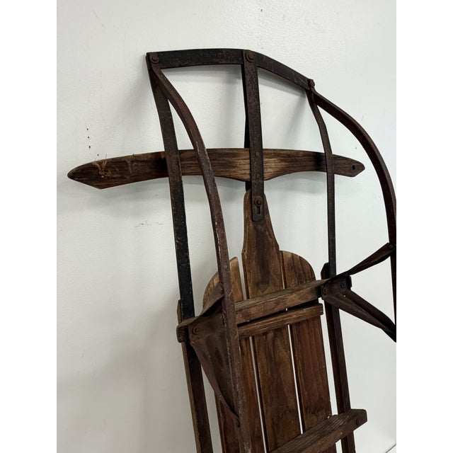 Mid 20th Century Vintage Wooden Flexible Flyer Style Sled For Sale - Image 5 of 16