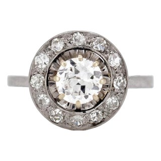 Antique Art Deco Halo Ring, Old-Cut Diamonds | Circa 1930, Size 5.5 For Sale