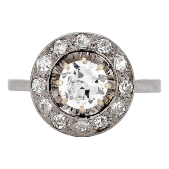 Antique Art Deco Halo Ring, Old-Cut Diamonds | Circa 1930, Size 5.5 For Sale