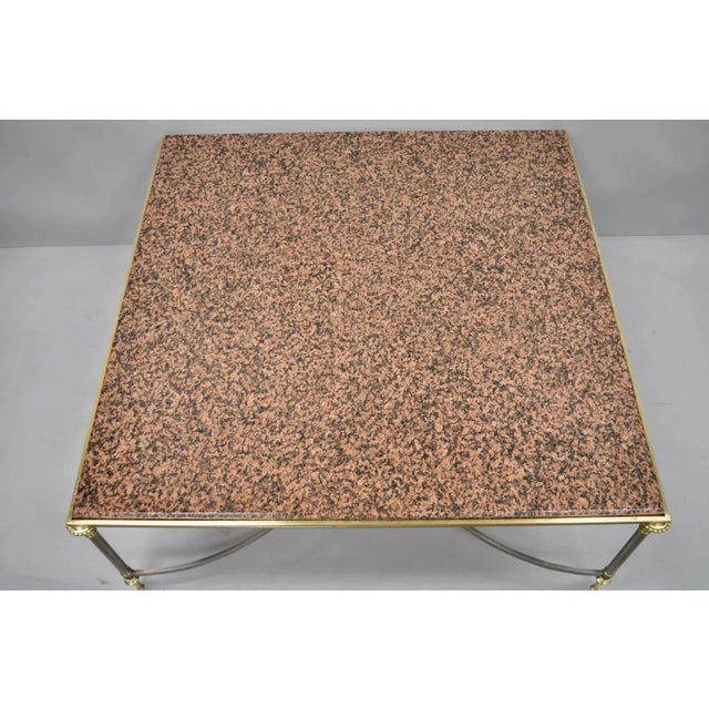 Late 20th Century Late 20th Century Italian Neoclassical Maison Jansen Style Steel & Brass Marble Top Coffee Table For Sale - Image 5 of 12