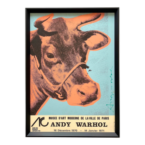 Andy Warhol Vintage 1970 Pop Art Lithograph Print Hand Signed Framed Paris Exhibition Poster " Cow " 1966