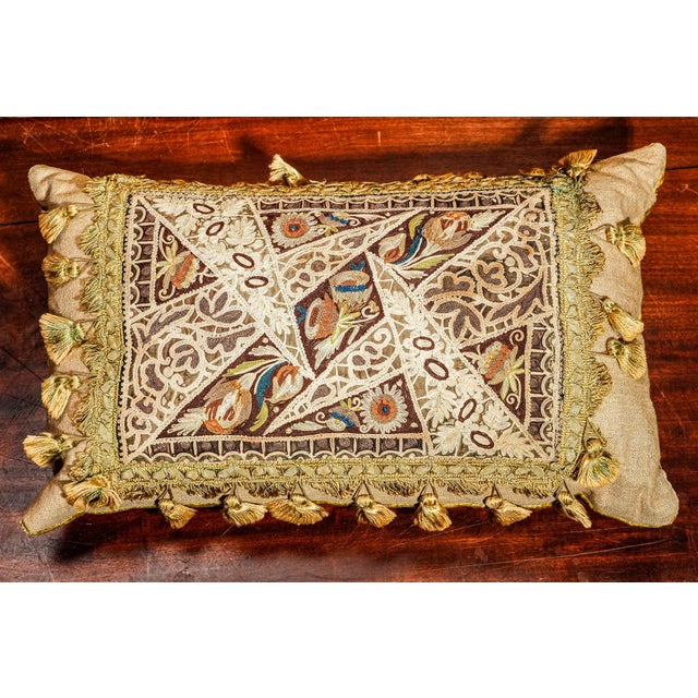 Nice Victorian Antique Textile Floral Pattern Tassel Throw Pillow Home Decor For Sale - Image 10 of 15
