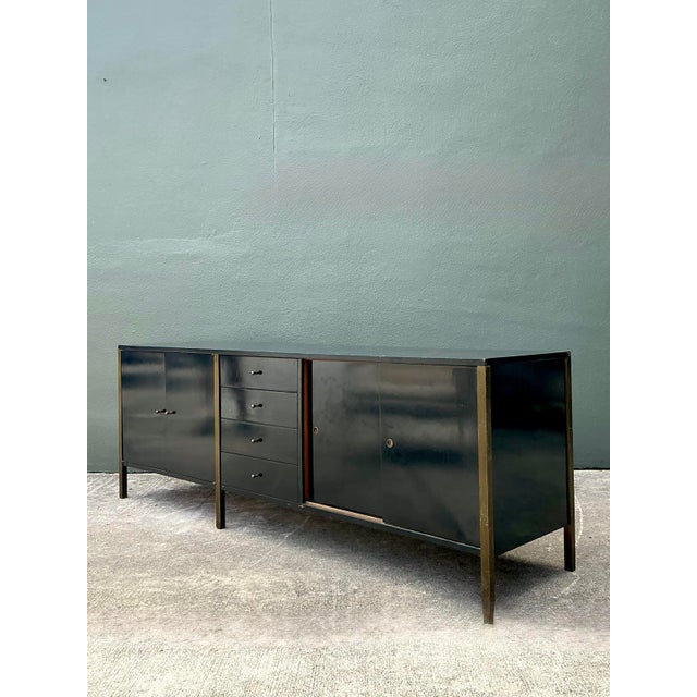 Wood Vintage MCM Sliding Door Credenza After Paul McCobb For Sale - Image 7 of 12