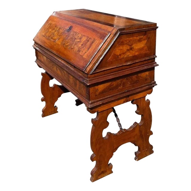 Italian Baroque Walnut Fall Front Desk For Sale