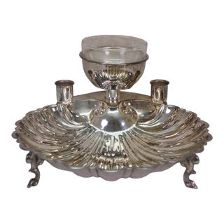 Vintage Silver Plated Seafood Scallop Shrimp Clam Shell Cocktail Serving Platter For Sale