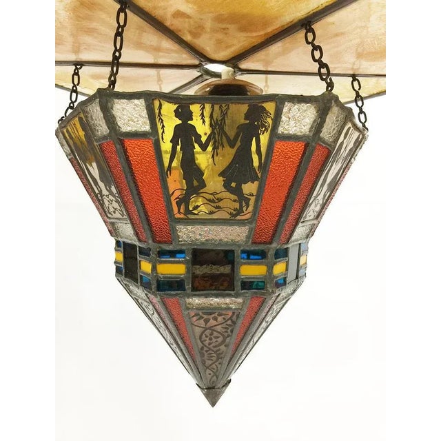 Art Deco Stained Glass Ceiling Lamp For Sale - Image 5 of 7