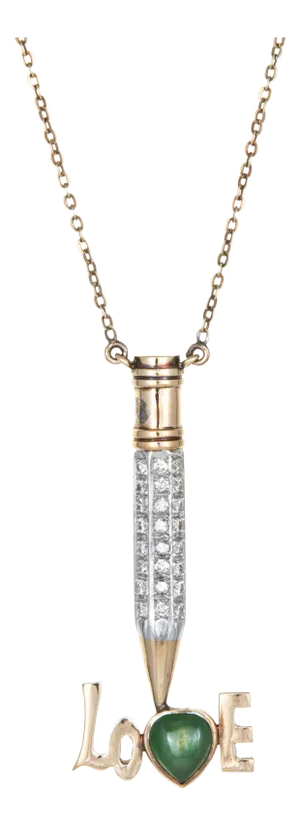 Vintage 1970s Diamond Love Pencil Necklace Jade Diamond 14k Yellow Gold Jewelry