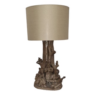 Vintage Figurative Table Lamp in Brown Ceramic and Fabric Shade, 1980s For Sale