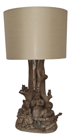 Vintage Figurative Table Lamp in Brown Ceramic and Fabric Shade, 1980s