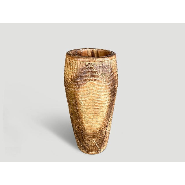 Tribal Impressive Teak Wood Hand Carved Container For Sale - Image 3 of 5