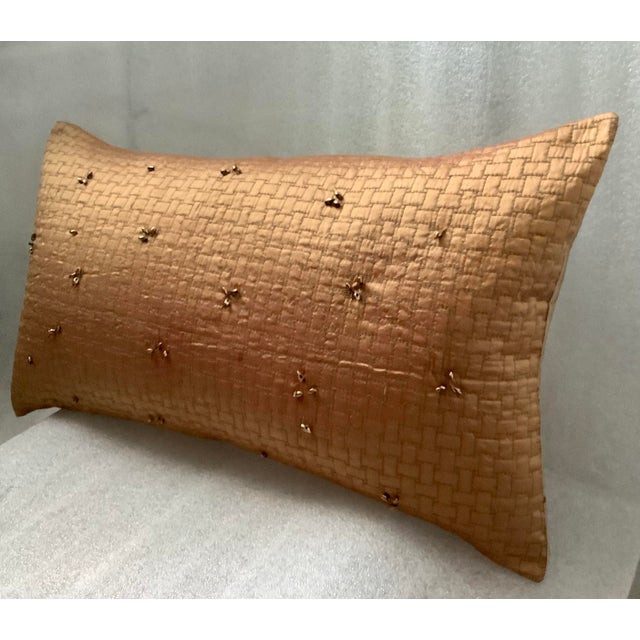 Modern Modern Hand Beaded Quilted Silk Lumbar Decorative Pillow Cover For Sale - Image 3 of 10