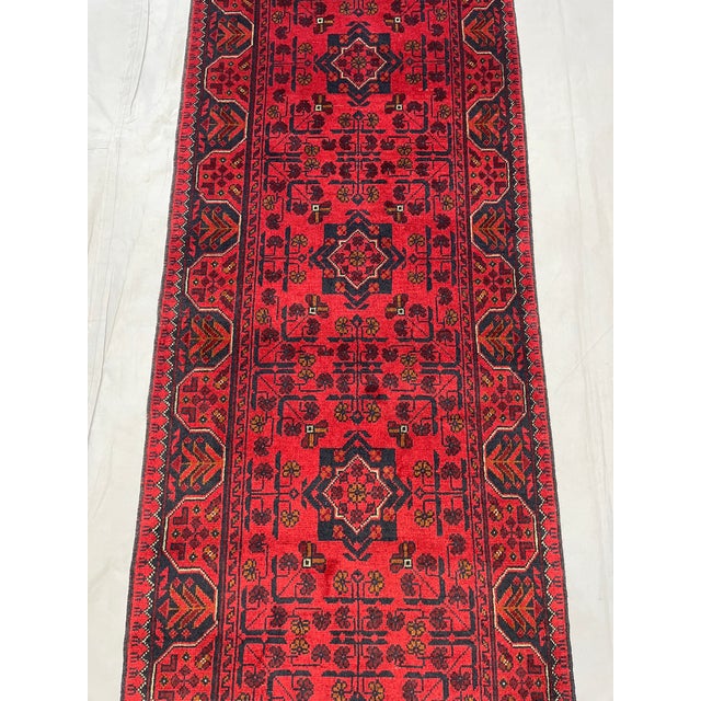 Art Deco Red and Navy Tribal Geometric Runner Rug, 2'9" X 15'6" For Sale - Image 3 of 17