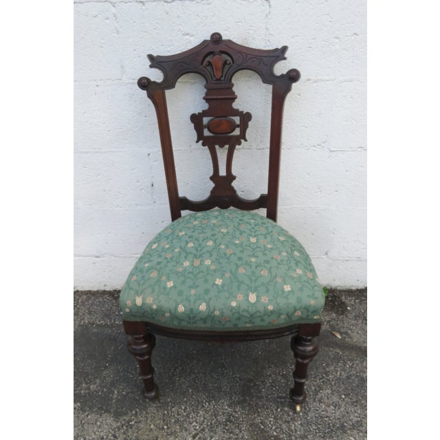 Wood Victorian Late 1800s Carved Small Accent Side Chairs 6227 For Sale - Image 7 of 18