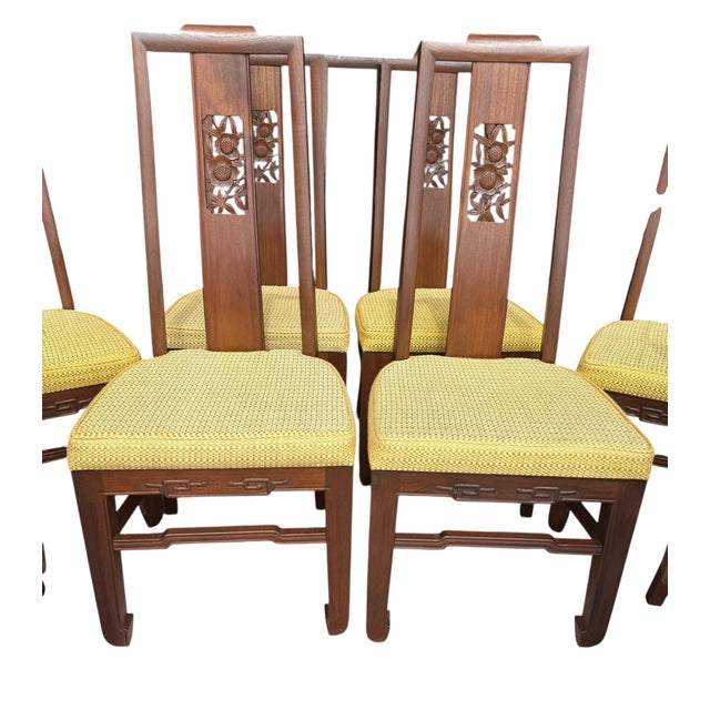 Stunning, mid-century, Asian-style dinning chairs in great condition. God bless the sweet grandma that covered her chairs...