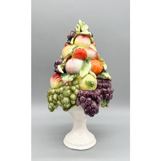 Vintage Italian-Attributed Ceramic Fruit Topiary on Pedestal – Tuscan / Hollywood Regency / Cottagecore For Sale In Houston - Image 6 of 14