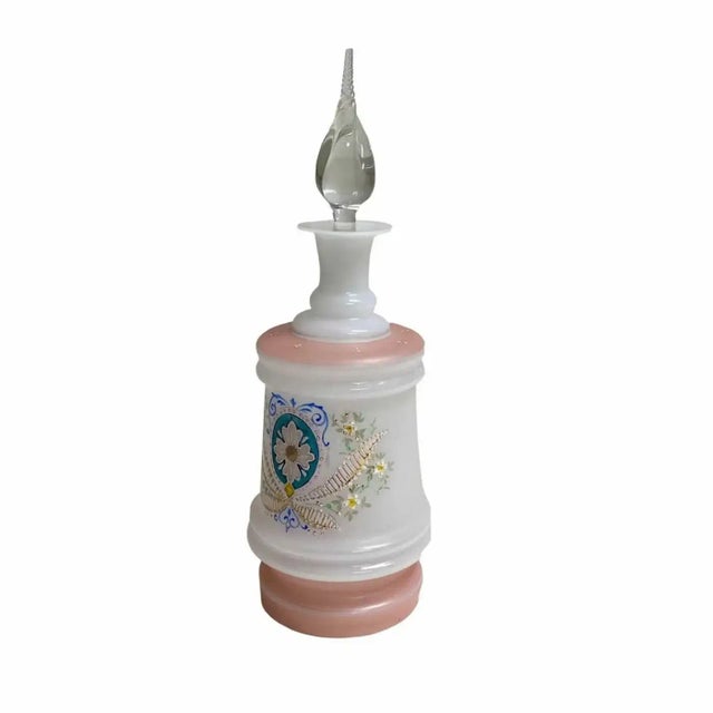 French Pink Opaline Hand Painted Decanter For Sale - Image 3 of 8
