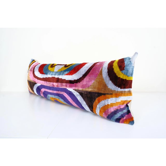 Tribal Silk Ikat Velvet Accent Pillow For Sale - Image 3 of 5