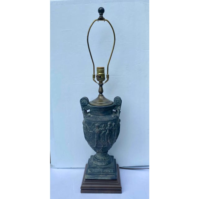 Plaster Figural Urn Vase Table Lamp on Plinth Wood Base For Sale - Image 13 of 13