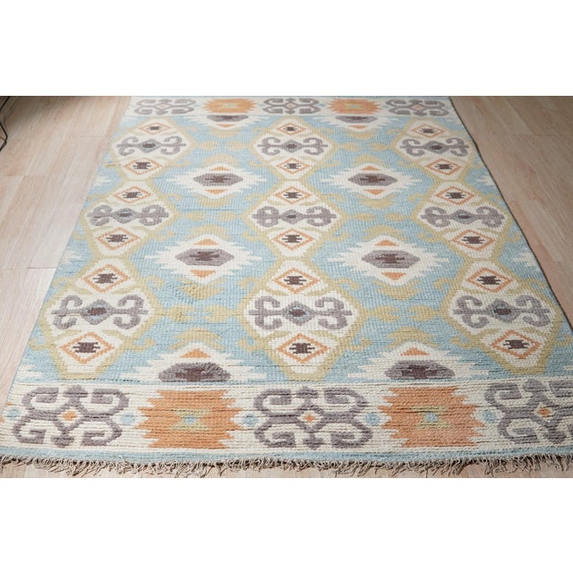 Textile 6x9 Freya Traditional Blue Geometric Modern Hand Knotted Wool Carpet Rug For Sale - Image 7 of 9