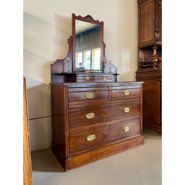 English Early 20th Century Mahogany Dressing Chest With Mirror For Sale - Image 3 of 11
