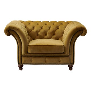 Peyton Sloped Arm Chesterfield Arm Chair - Yellow Velvet For Sale