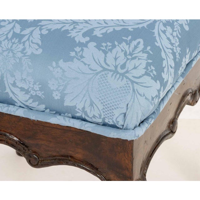 Mid 20th Century Victorian Style Blue Damask Upholstered Ottoman For Sale - Image 5 of 9