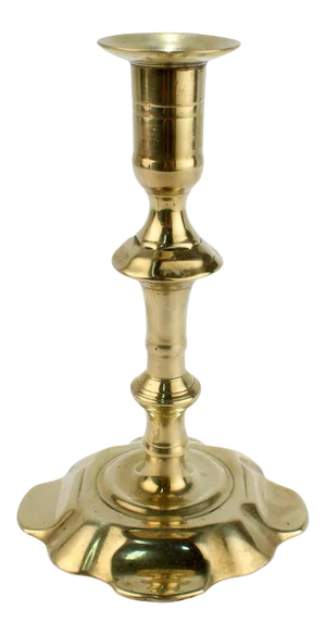 Antique 18th Century George II English Brass Petal Base Single Candlestick