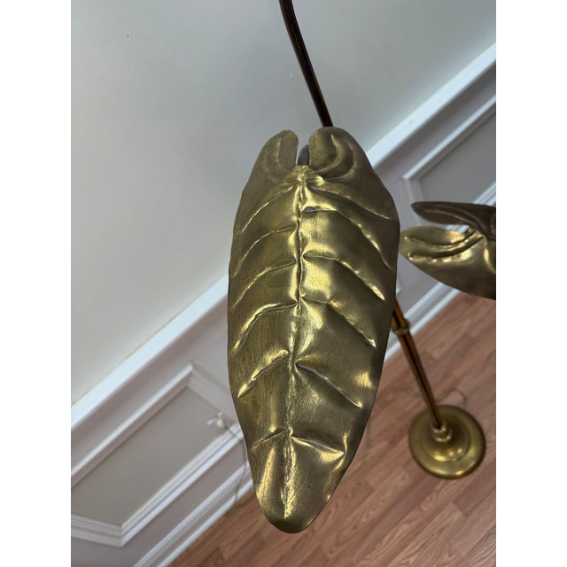 1970s Hollywood Regency Brass 3-Light Leaf Floor Lamp – Tommaso Barbi Style For Sale In West Palm - Image 6 of 6