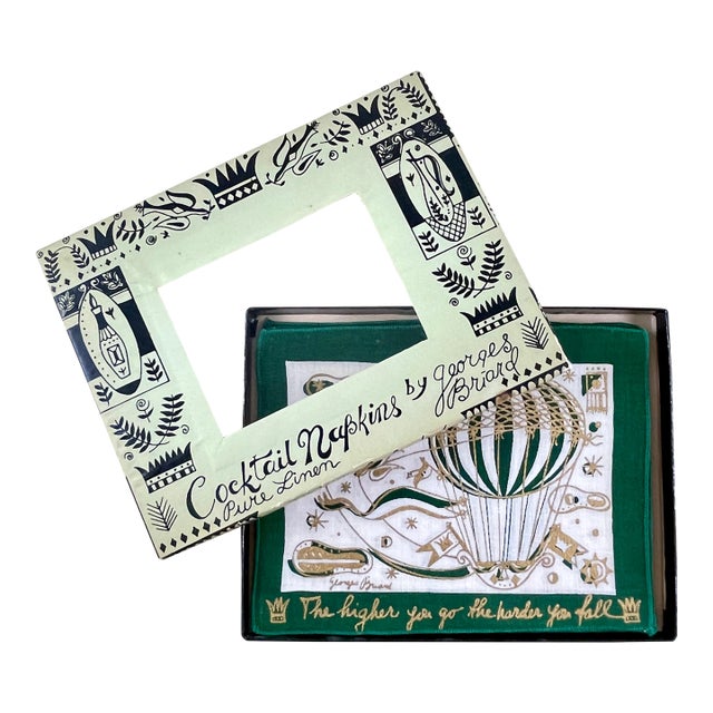 George Briard Cocktail Napkins -The Higher You Go the Harder You Fall, S/8 Boxed For Sale