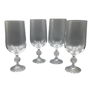 Vintage Bohemian Cut Crystal Ball Stem Goblets-Set of 4