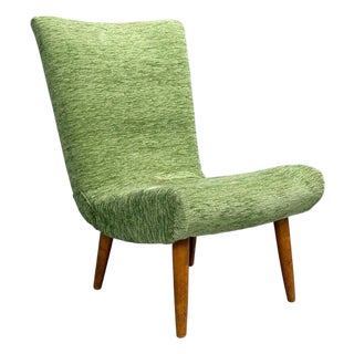 Swedish Modern, Scoop Lounge Chair, Green Fabric, Beech, Sweden, 1940s For Sale
