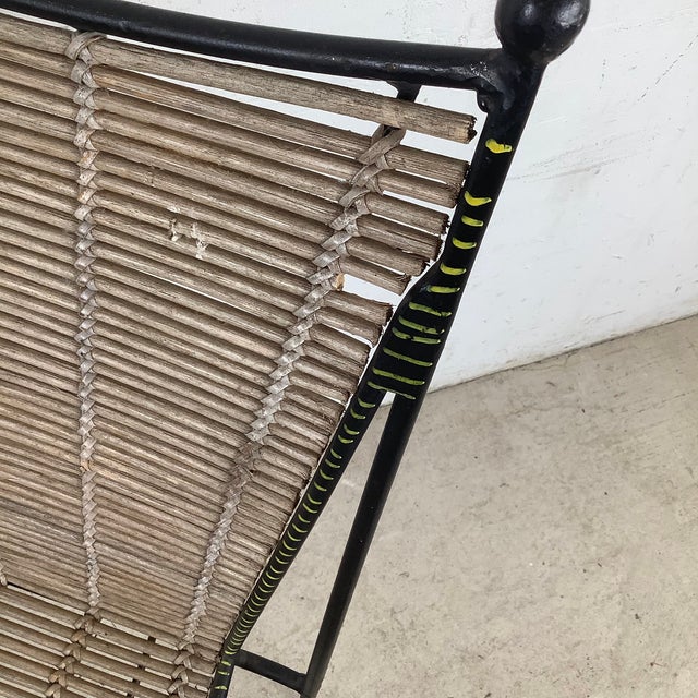 Vintage Wrought Iron & Woven Reed Dining Chair in the Style of Brown Jordan For Sale - Image 10 of 12