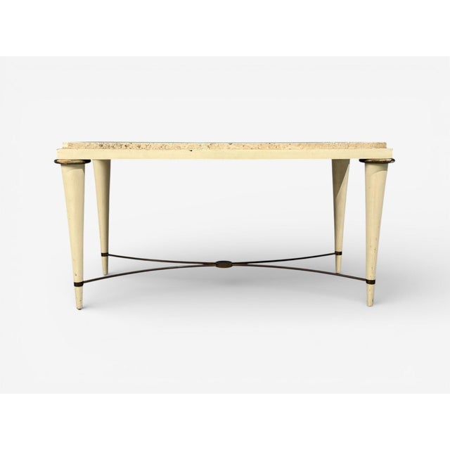 1960s Neoclassical, Coffee Table, Travertine, Wood, Bronze, Usa, 1960s For Sale - Image 5 of 10