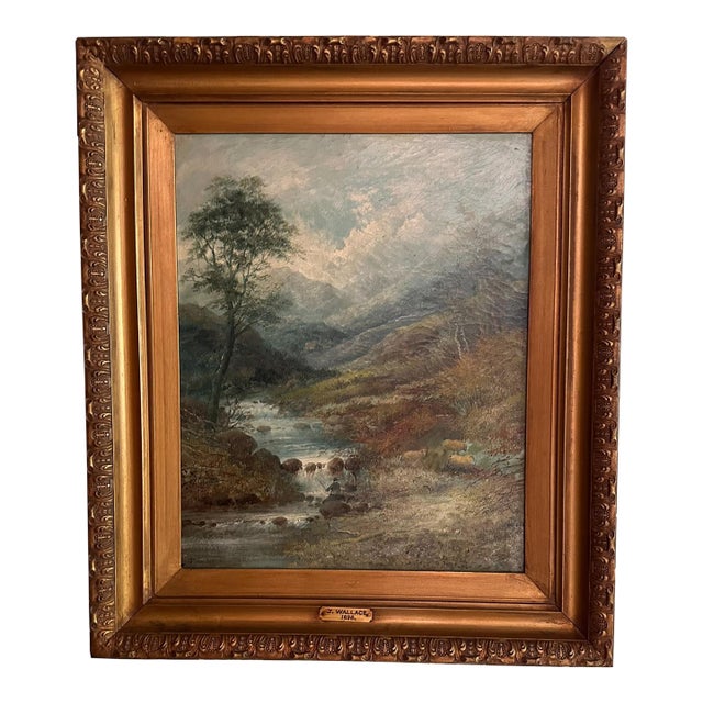 Antique British Landscape Oil Painting by J. Wallace For Sale
