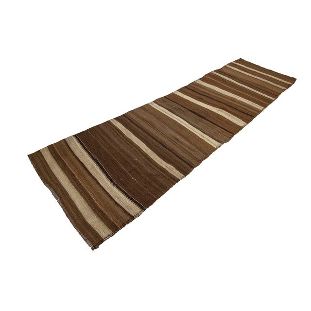 Vintage Turkish Brown Natural Wool Kilim Runner - 3′2″ × 11′7″ For Sale - Image 4 of 7