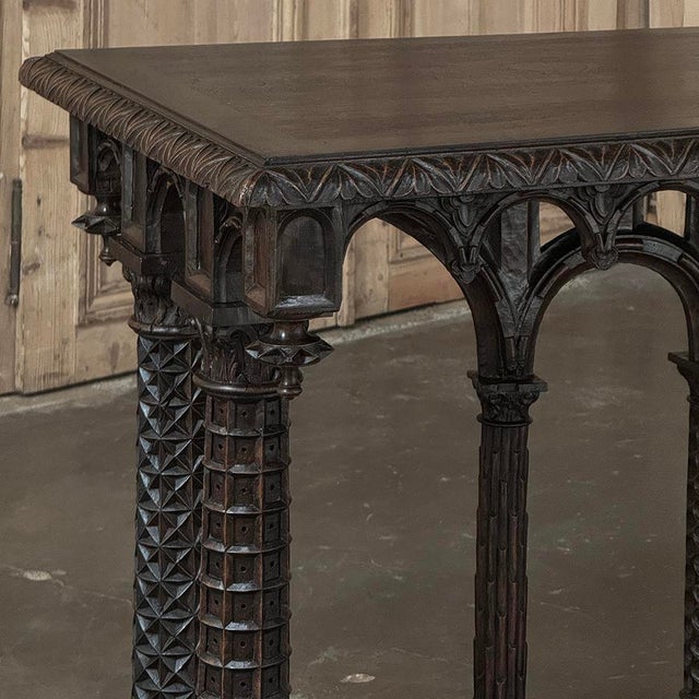 Burnt Umber 19th Century French Napoleon III Period Gothic Revival Walnut Library Table For Sale - Image 8 of 12