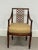 Pair of Vintage Mahogany Regency Style Dining Armchairs with Trellis Back and Gold Damask Fabric
