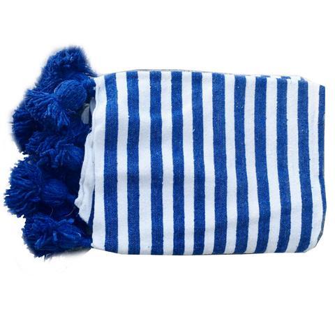 Moroccan Cobalt & White Tassel Blanket For Sale