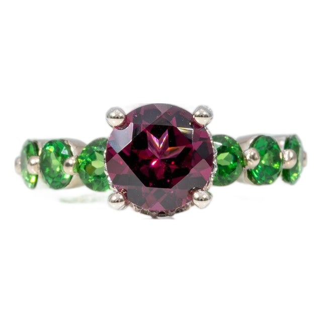 2.5Ct Purple Garnet Ring With Tsavorite Garnet Accents in Solid 14k Gold, 8mm, Size 6.75 For Sale