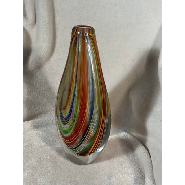 Mid- Century Modern Italian Murano Art glass Sommerso vase, featuring (from all sides) vibrant multicolored swirls of...