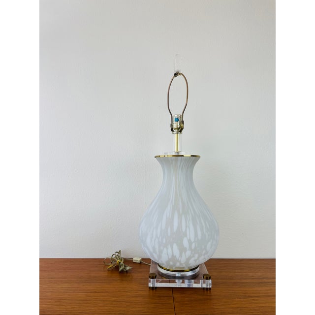 Vintage Murano Glass Frosted White Tortoise Effect Table Lamp by Bauer For Sale - Image 14 of 14