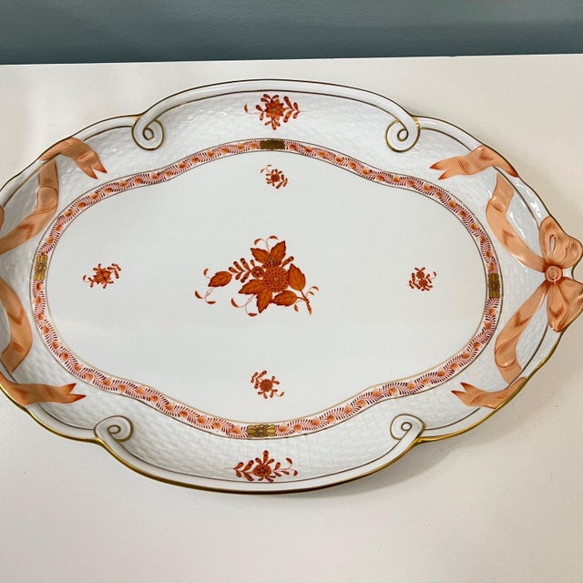 1980s 1980s Herend Hungary Chinese Bouquet Apponyi Rust ribbon tray // handpainted luxury china // made in Hungary // fine china // tea set For Sale - Image 5 of 10