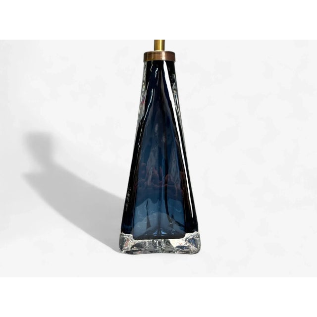 Metal Nils Landberg, Swedish Modern, Blue Glass, Table Lamp, Sweden, 1960s For Sale - Image 7 of 8