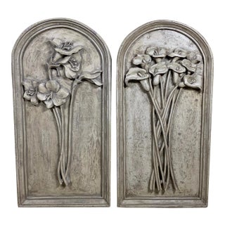 1980s Carved Gray Wall ‏Hangings - a Pair For Sale