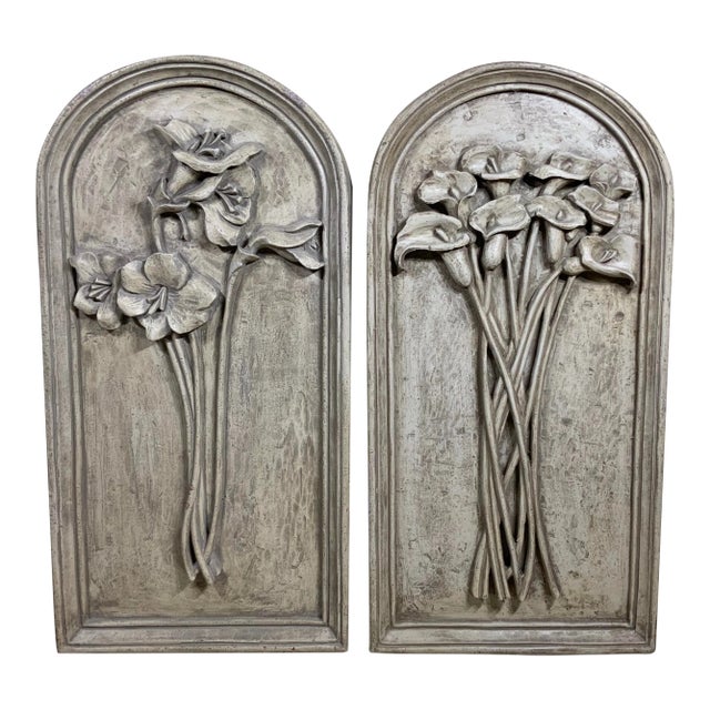 1980s Carved Gray Wall ‏Hangings - a Pair For Sale