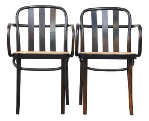 Set of Wooden Dining Chairs with Woven Seats