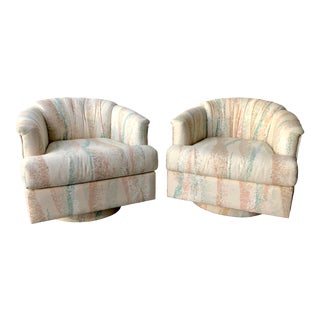 1980s Art Deco Revival Style Swivel Barrel Lounge Chairs-A Pair For Sale