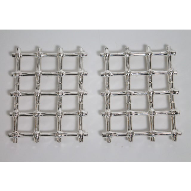 Vintage Italian Faux Bamboo Silver Plated Expandable Trivets - A Pair For Sale - Image 4 of 10