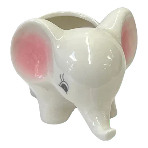 2 Pieces Ceramic White Cute Elephant Open Top Planter Art Figure
